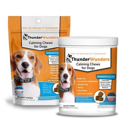 Image of ThunderWunders Dog Calming Chews | Thiamine, L-Tryptophan, Melatonin and Ginger | Can Help Relieve Stress from Separation, Storms, Fireworks & Travel