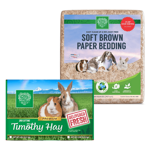 Image of Small Pet Select Premium Small Animal Starter Care Bundle- 10 lb. box of Premium Variety Hay + 5 lb. bag Premium Food Pellets + 56 L Bedding