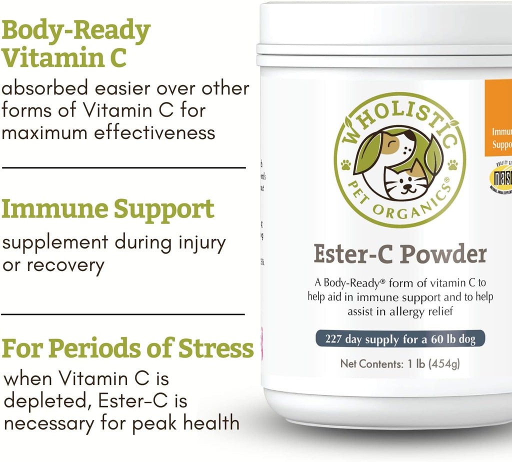 Wholistic Pet Organics: Senior Dog And Cat Care Bundle, Dog Mobility Support 60 count, Vitamin C Dog Supplement 1 Lb, Dog Probiotics and Digestive Enzymes 4 Oz, Daily Joint Health Supplements for Dogs 1 Lb