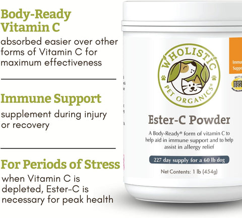 Image of Wholistic Pet Organics: Senior Dog And Cat Care Bundle, Dog Mobility Support 60 count, Vitamin C Dog Supplement 1 Lb, Dog Probiotics and Digestive Enzymes 4 Oz, Daily Joint Health Supplements for Dogs 1 Lb