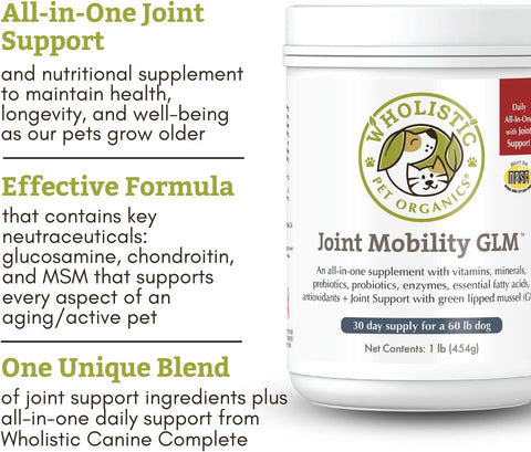 Image of Wholistic Pet Organics: Senior Dog And Cat Care Bundle, Dog Mobility Support 60 count, Vitamin C Dog Supplement 1 Lb, Dog Probiotics and Digestive Enzymes 4 Oz, Daily Joint Health Supplements for Dogs 1 Lb