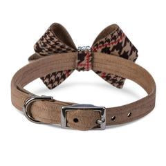 Image of Susan Lanci Designs Chocolate Glen Houndstooth Fawn Nouveau Bow Collar