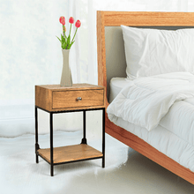 17 Stories Bedside Table With 1 Drawer Mango Wood And Black Metal Legs Natural 17X13X24