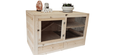 Image of Handcrafted Small Animal Wooden Hutch With Canopy- For Rabbits, Guinea Pigs, Gerbils, Chinchillas, Hedgehogs, Reptiles- XL
