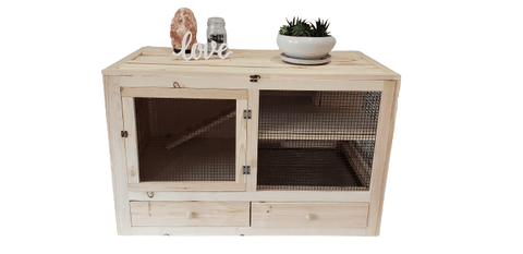Image of Handcrafted Small Animal Wooden Hutch With Canopy- For Rabbits, Guinea Pigs, Gerbils, Chinchillas, Hedgehogs, Reptiles- XL