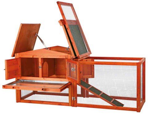 Image of Trixie Natura Insulated Rabbit Hutch Peaked Roof and Run XS-Natural Glazed Wood