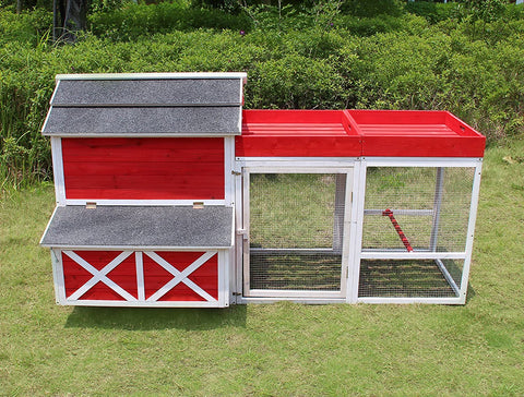 Image of Merry Products & Garden Red Barn Chicken Coop with Roof Top Planter