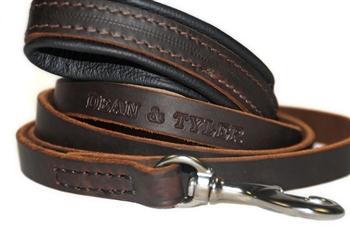 Image of Leather Leash Available in 2ft-6ft Length Black with Brown Pad