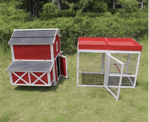 Image of Merry Products & Garden Red Barn Chicken Coop with Roof Top Planter