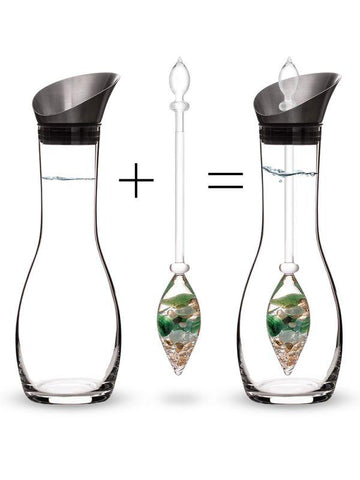 Image of Stainless Steel & Glass "Forever Young" GemWater Pitcher Decanter Set - Comes With Ayurvedic Purifying Gemstones Vial And Stainless Steel Lid