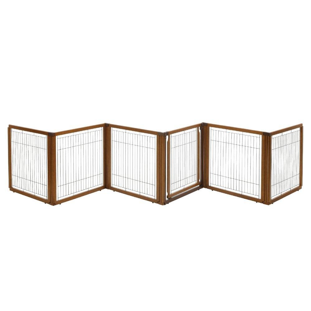 Richell USA 3-In-1 Convertible Elite Pet Gate- 4 or 6 Panel- Wooden Finish