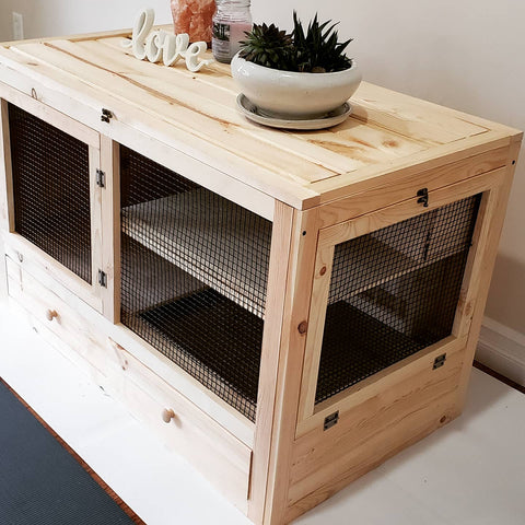 Image of Handcrafted Small Animal Wooden Hutch With Canopy- For Rabbits, Guinea Pigs, Gerbils, Chinchillas, Hedgehogs, Reptiles- XL