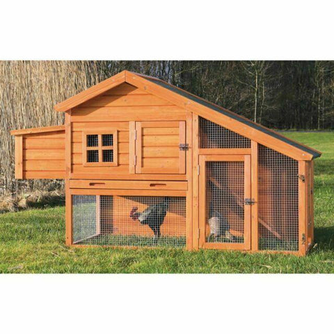 Image of Trixie Natura Chicken Coop with A View, Peaked Roof And Outdoor Run For 2-4 chickens