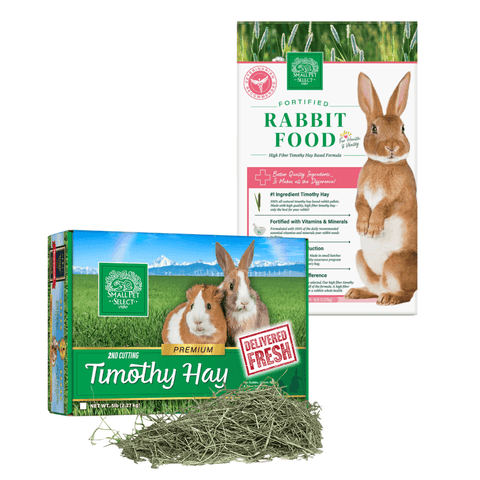 Image of Small Pet Select Premium Small Animal Starter Care Bundle-  10 lb. box of Premium Variety Hay + 5 lb. bag Premium Food Pellets + 56 L Bedding