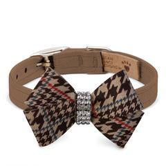 Image of Susan Lanci Designs Chocolate Glen Houndstooth Fawn Nouveau Bow Collar