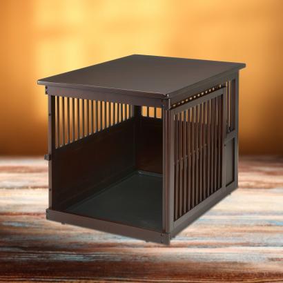 Image of Richellusa Dark Brown Wooden End Table Pet Crate For Cats & Dogs Up To 88 Lbs