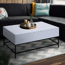 46 Inch Lift Top Storage Mango Wood Coffee Table with Tubular Metal Base,Gray and Black