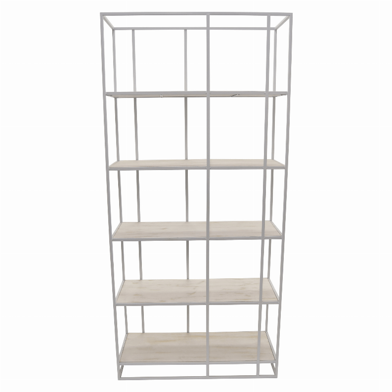 Plutus Brands 5 Tier Bookshelf White Metal Frame, Wood Shelves