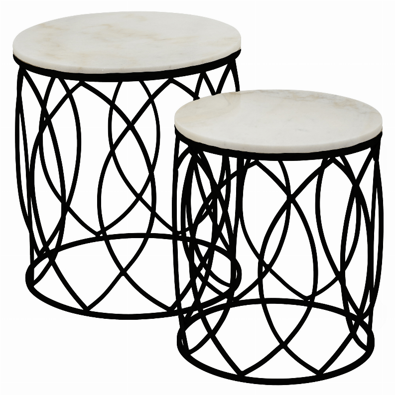 Plutus Brands Metal/marble Plant Stand in Black Metal Set of 2