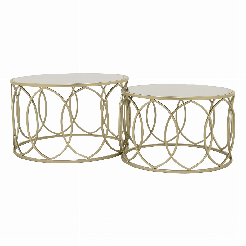 Plutus Brands Metal Plant Stand Mirrored in Gold Metal Set of 2