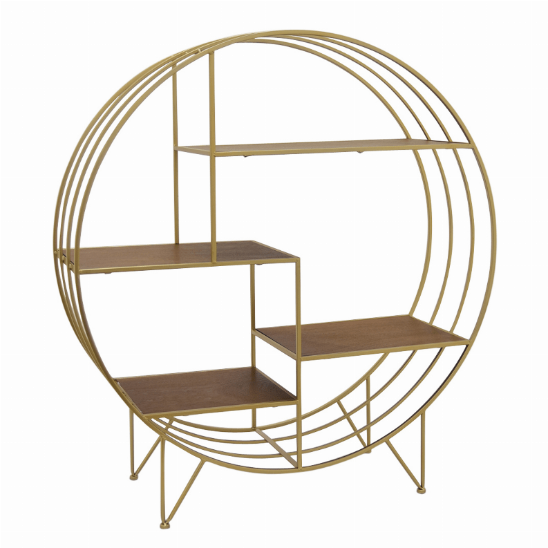 Plutus Brands Metal Rack With Wood Shelves in Gold Metal