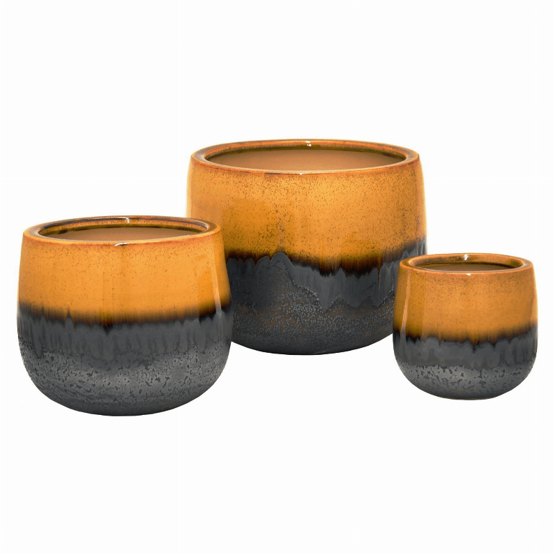 Plutus Brands Planter Set Of Three in Brown Porcelain