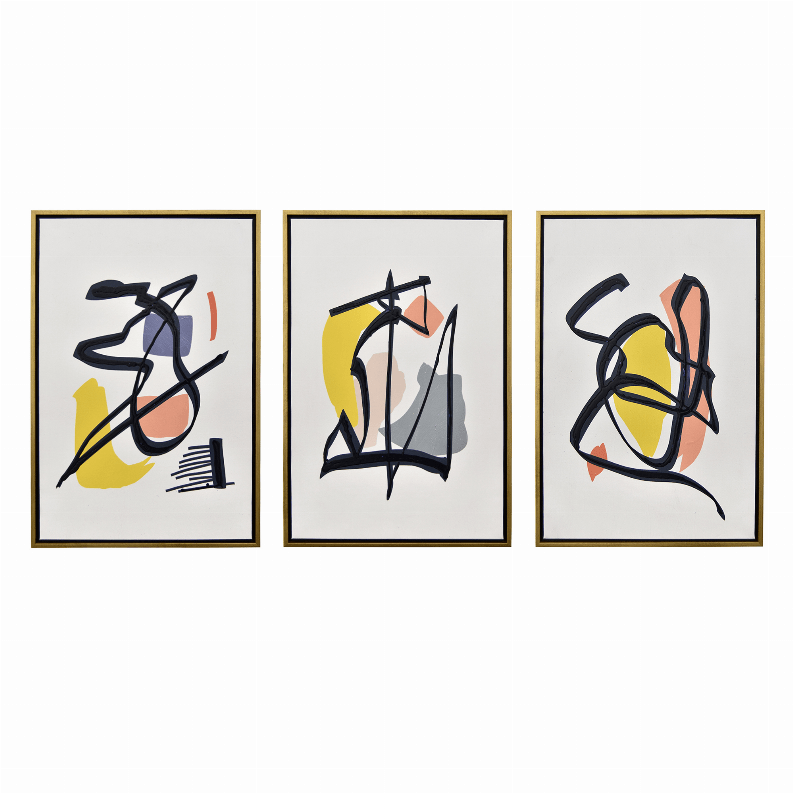 Plutus Brands Painting With Frame in Multi-Colored Metal Set of 3
