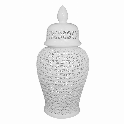 Plutus Brands Ceramic Temple Jar in White Porcelain
