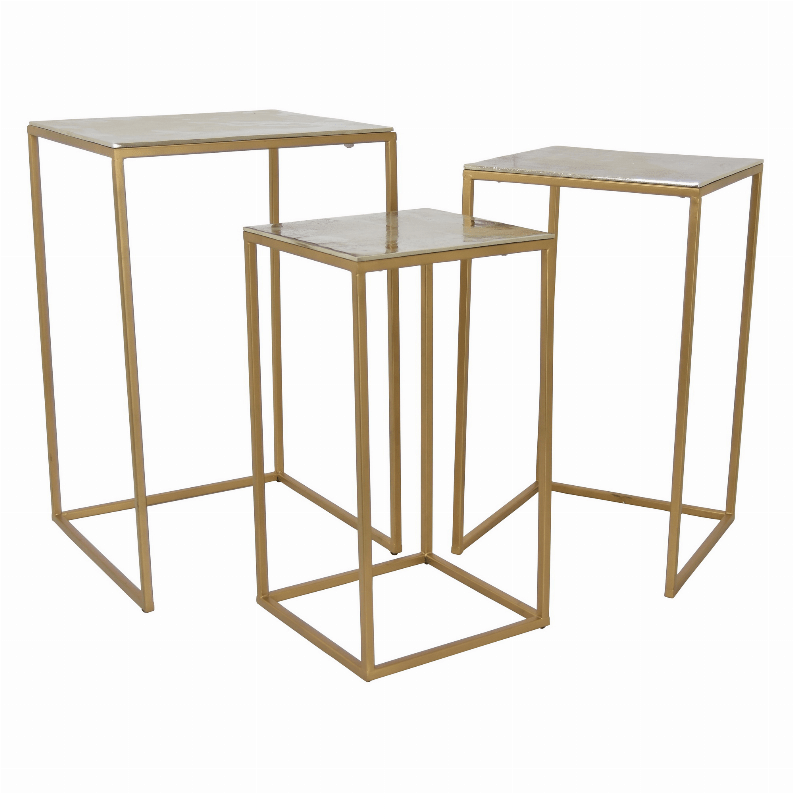 Plutus Brands Metal Table Set of 3 in Gold Metal
