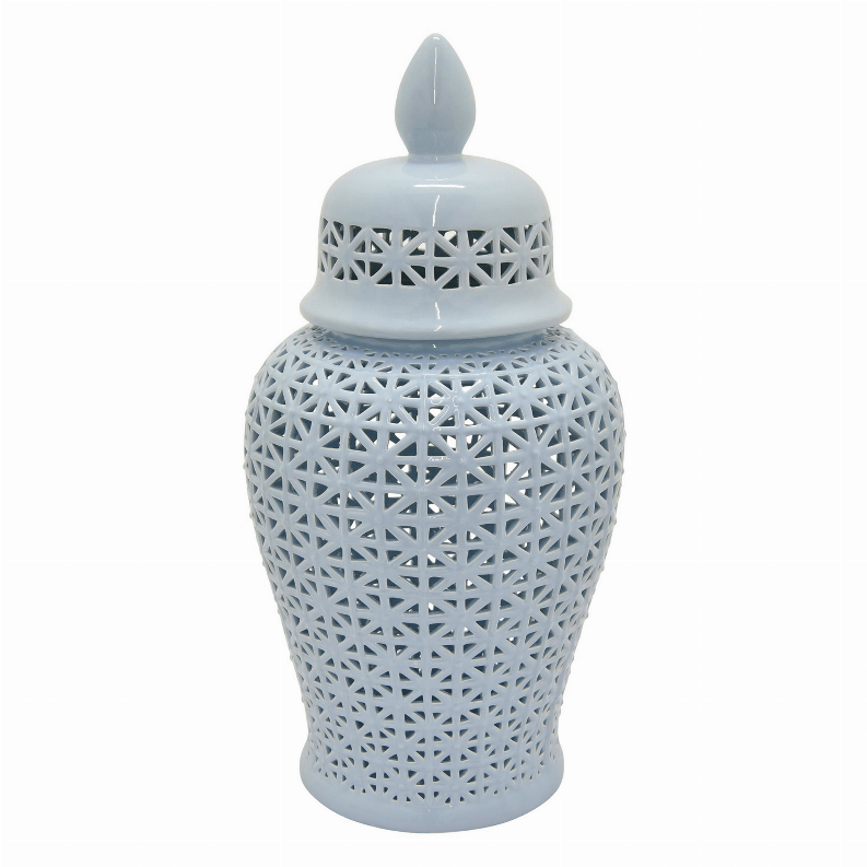 Plutus Brands Pierced  Jar in Blue Porcelain