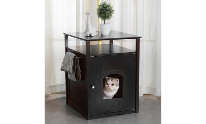 Merry Products & Garden Cat Washroom Litter Box Cover / Night Stand Pet House, Black