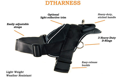 Image of Working Dog Nylon DT Harness For Extra Extra Small To Extra Large Dogs Black With Reflective Trim