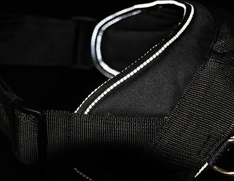 Image of Working Dog Nylon DT Harness For Extra Extra Small To Extra Large Dogs Black With Reflective Trim