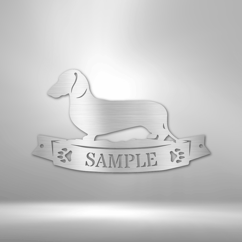 Image of Custom Dachshund Banner Monogram - Steel Sign- Gifts For Him/Her/Mom/Dad For Garden, Home, Backyard