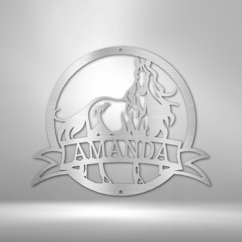 Image of Custom Majestic Horse Monogram - Steel Sign- Gifts Him/Her/Mom/Dad For Garden, Home, Backyard