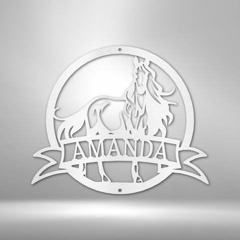 Image of Custom Majestic Horse Monogram - Steel Sign- Gifts Him/Her/Mom/Dad For Garden, Home, Backyard