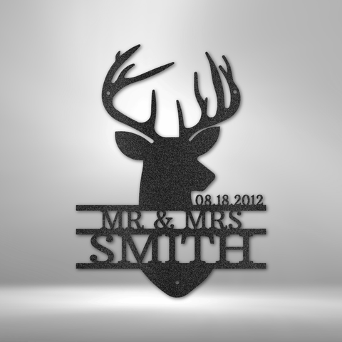 Image of Custom Deer Head Monogram - Steel Sign- Gifts For Him/Her/Mom/Dad For Garden, Home, Backyard