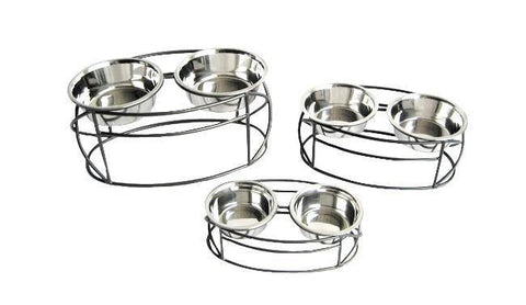 Image of Oval Cross Double Raised Pet Feeder
