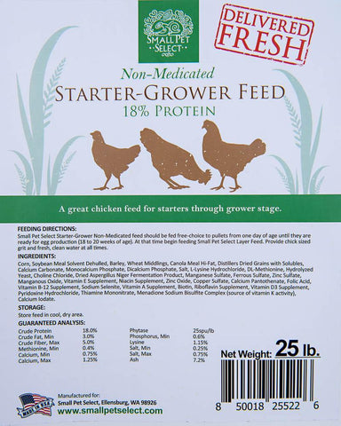 Image of Small Pet Non-Medicated Starter-Grower Chicken Feed, NON-GMO, 25 LB. Bag
