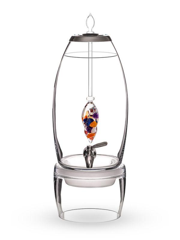 Stainless Steel Glass GemWater Dispenser Fountain Decanter With Ayurveda Gem Vial,Faucet, Stainless Steel Lid & Glass Stand