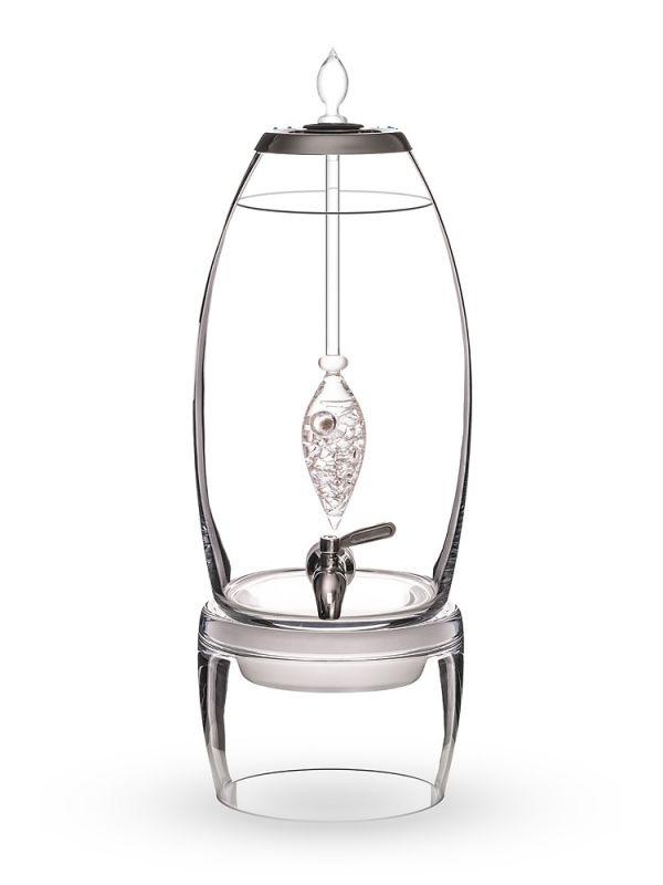 Stainless Steel Glass Diamonds GemWater Dispenser Fountain Decanter With Ayurvedic Healing Gem Vial,Faucet, Stainless Steel Lid & Glass Stand