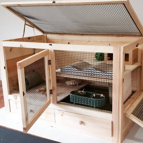 Handcrafted Small Animal Wooden Hutch With Canopy- For Rabbits, Guinea Pigs, Gerbils, Chinchillas, Hedgehogs, Reptiles- XL