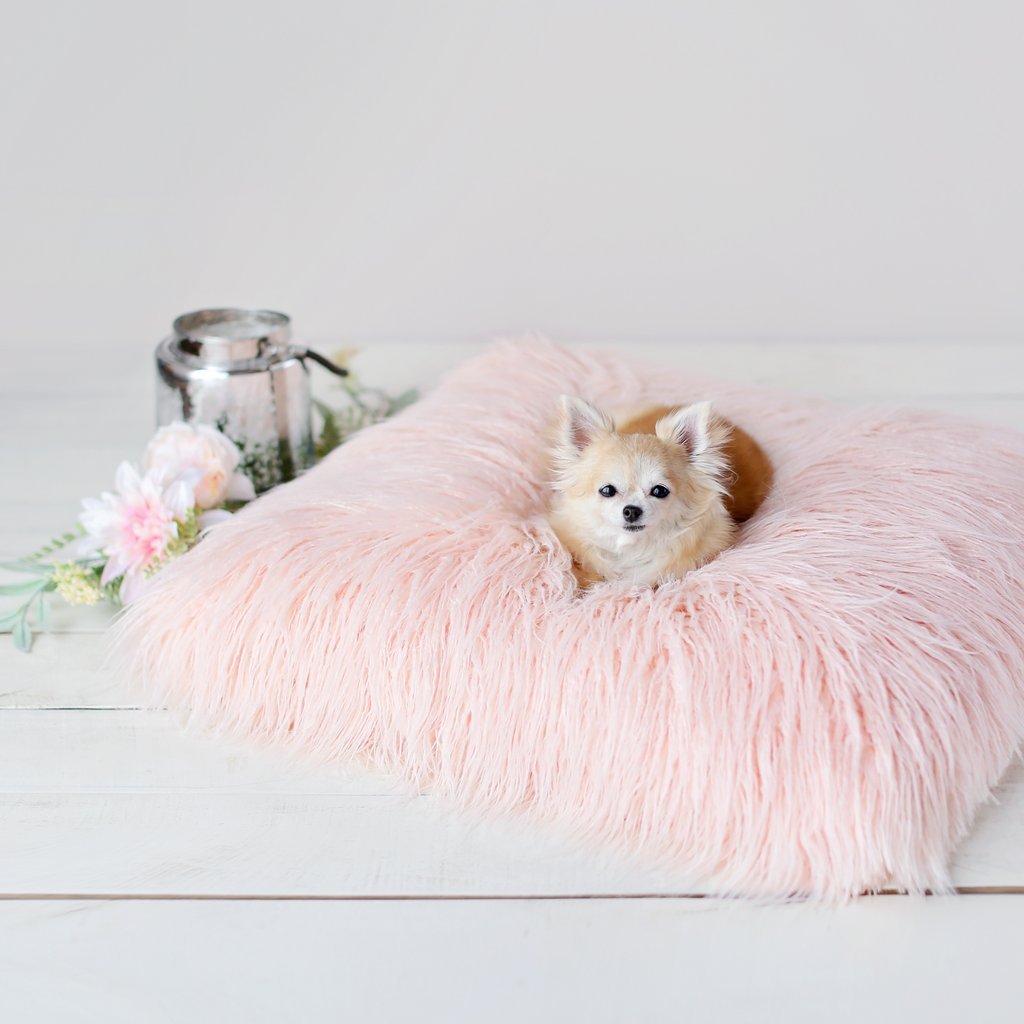 Chic Himalayan Peach Faux Yak Fur Dog Bed Mat
