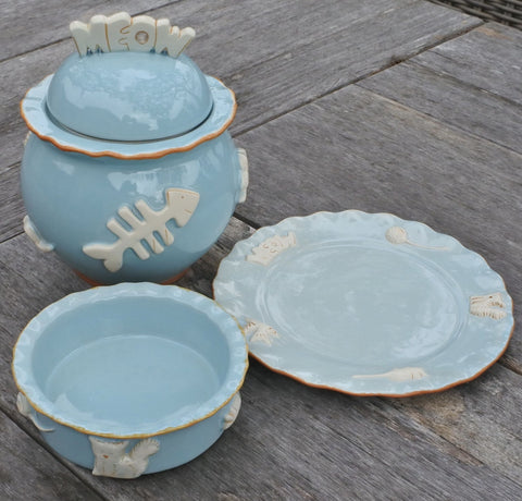 Image of Carmel Ceramica Cat Food/Water Bowl - French Grey