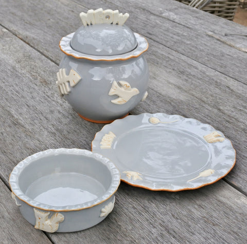 Image of Carmel Ceramica Cat Food/Water Bowl - French Grey