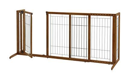 Image of Deluxe Freestanding Dog Pen And Gate By Richell- Wood Finish- 94189