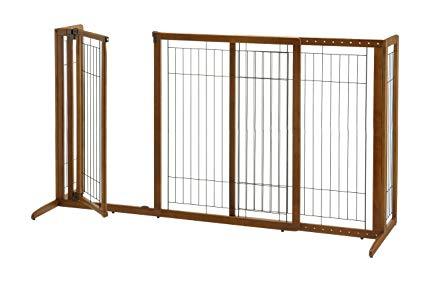 Image of Deluxe Freestanding Dog Pen And Gate By Richell- Wood Finish- 94189