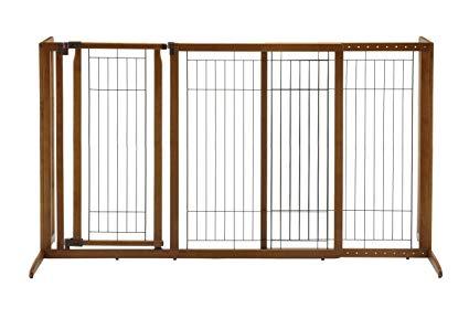 Image of Deluxe Freestanding Dog Pen And Gate By Richell- Wood Finish- 94189