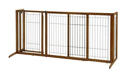 Image of Deluxe Freestanding Dog Pen And Gate By Richell- Wood Finish- 94189